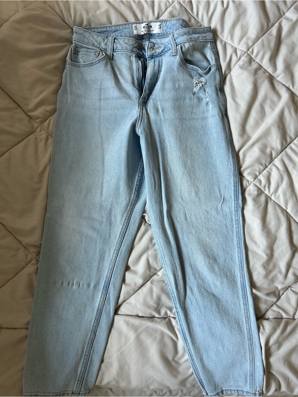 Hollister Light Blue Boyfriend Jeans - Distressed Detail
